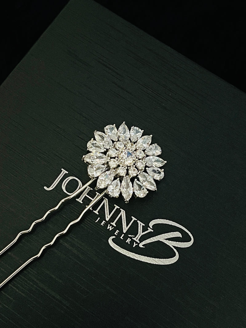 CALLA - Multi-Shaped CZ Hair Pin In Silver - JohnnyB Jewelry