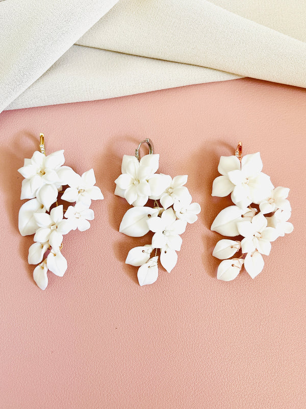 JASMINA- 6CM CLAY FLOWER AND LEAVES EARRINGS