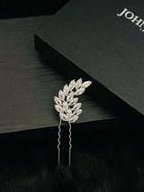 BREA - Marquise Leaf-Shaped CZ Hair Pin In Silver - JohnnyB Jewelry
