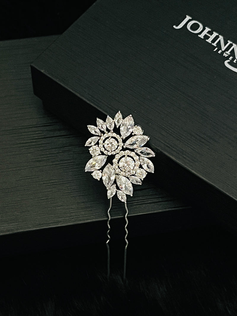 HANNAH - Multi-Shaped Marquise CZ Hair Pin In Silver - JohnnyB Jewelry