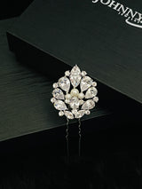 GIA - Three Pearl And CZ Hair Pin In Silver - JohnnyB Jewelry