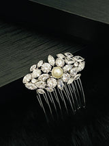 FARAH - CZ And Pearl Hair Comb In Silver - JohnnyB Jewelry