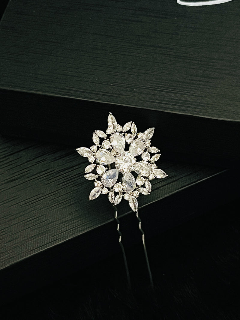 DALIA - Starburst CZ Hair Pin In Silver - JohnnyB Jewelry