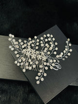 LUCIA - Pearl And Rhinestone Flowers Hair Comb In Silver