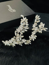 CECELIA - Opal Crystal Flowers Double-Strand Hair Piece In Silver