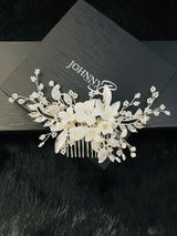 GIOVANNA - Flowers Crystal Leaves And Pearl Sprays Hair Comb