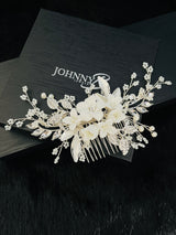 GIOVANNA - Flowers Crystal Leaves And Pearl Sprays Hair Comb