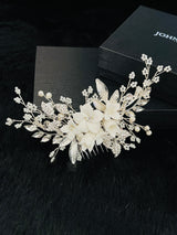 GIOVANNA - Flowers Crystal Leaves And Pearl Sprays Hair Comb