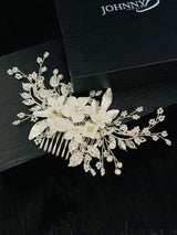 GIOVANNA - Flowers Crystal Leaves And Pearl Sprays Hair Comb