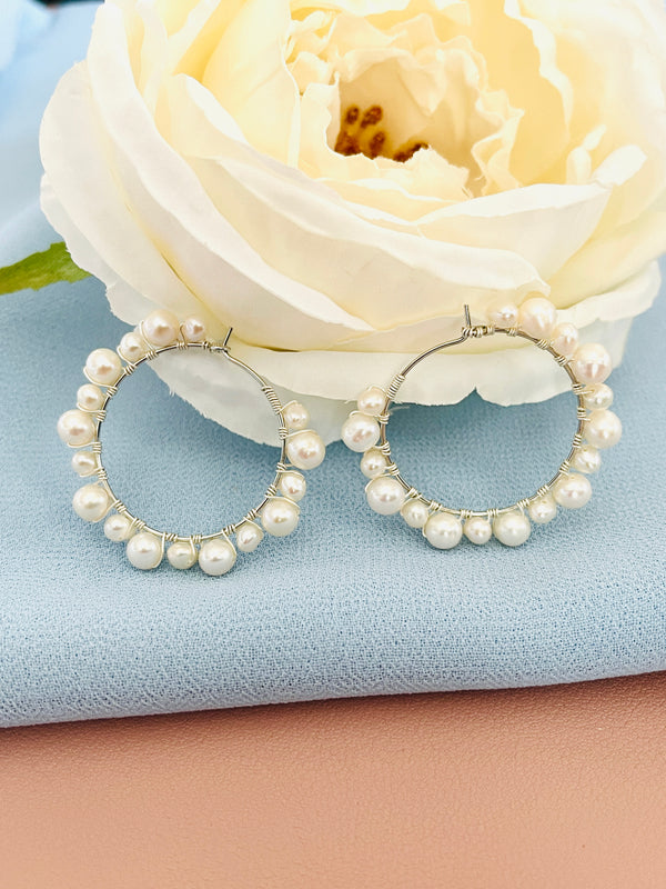 PEARLENE - 4-6MM PEARL HOOP EARRINGS