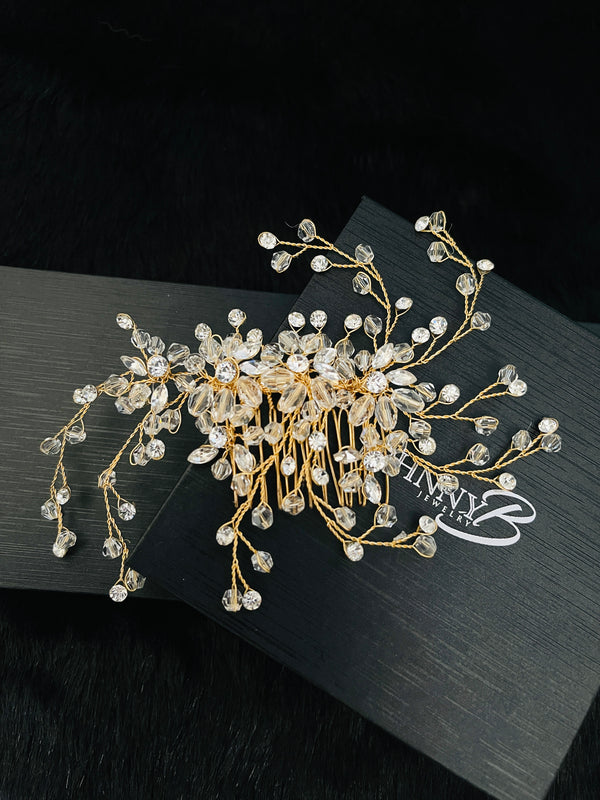 JOANNA - Bendable Rhinestone Flowers Hair Comb - JohnnyB Jewelry