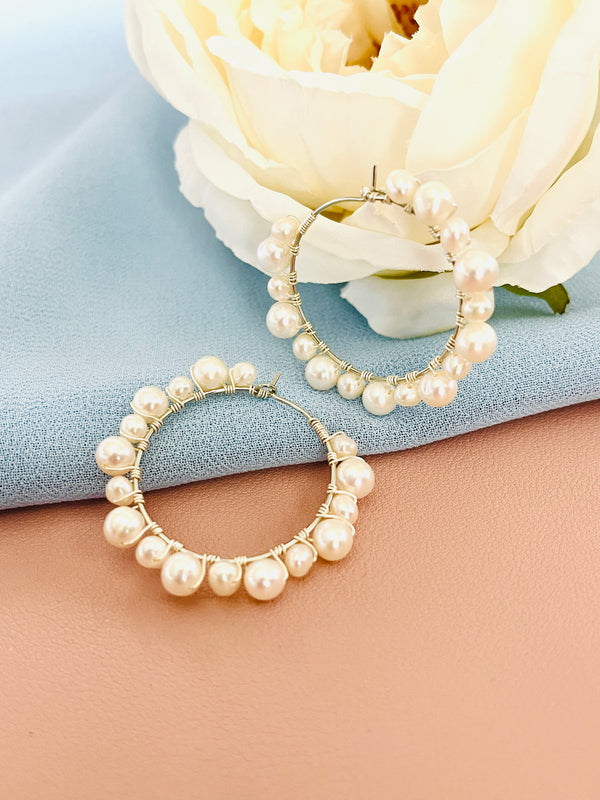 PEARLENE - 4-6MM PEARL HOOP EARRINGS