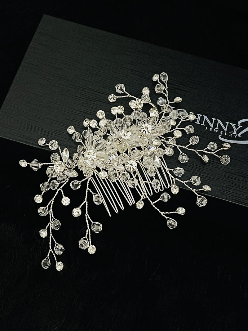 JOANNA - Bendable Rhinestone Flowers Hair Comb - JohnnyB Jewelry
