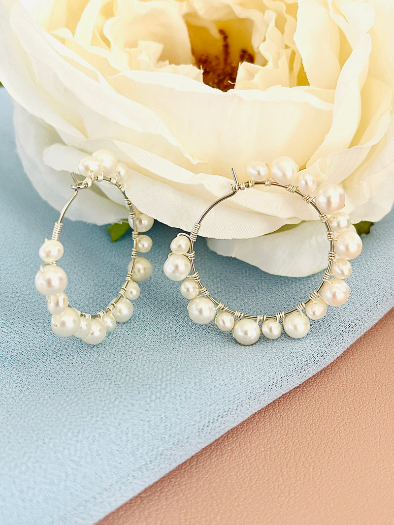 PEARLENE - 4-6MM PEARL HOOP EARRINGS