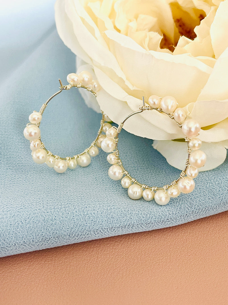 PEARLENE - 4-6MM PEARL HOOP EARRINGS