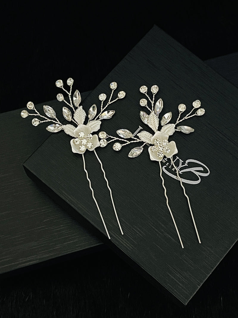 ZOSIME - 2Pcs Metal Petals With Crystal Hair Comb