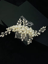 RUSSA - Pearl And Rhinestone Hair Comb In Silver - JohnnyB Jewelry