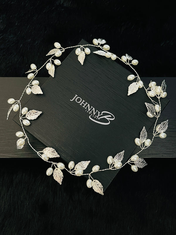 ROMANA – Silver Leaves And Pearls Hair Piece