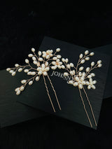 SAMANTHA - 2Pcs Pearl Flower And Sprays Hair Pin - JohnnyB Jewelry