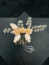 ZELIA - BICONE CRYSTAL AND METAL FLOWER HAIR COMB