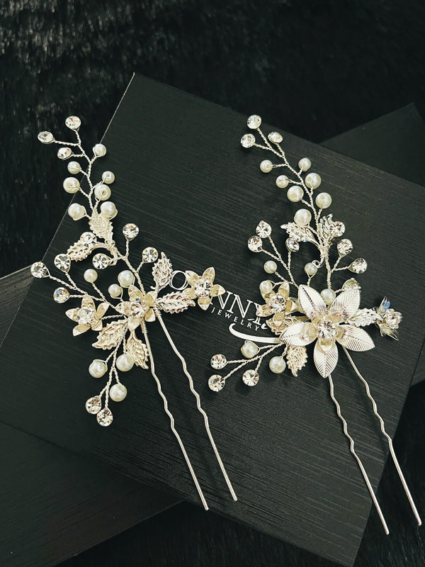 CHRISTY - Pearl and Crystal Hair Pin Set