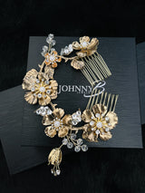 ERIN - Multi-Flower Design With Crystal And Pearl Hair Piece