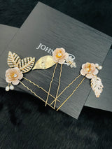 GIANNA - Fancy Flower Hair Pins Set In Gold