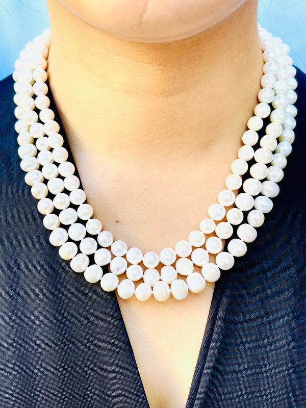 PEARLENE - THREE STRAND WHITE FRESHWATER PEARL NECKLACE