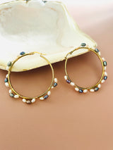 PEARLENE - 3-4MM RICE PEARL HOOP EARRINGS