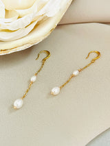 PEARLENE - 4-7MM DOUBLE PEARL DROP CHAIN EARRINGS