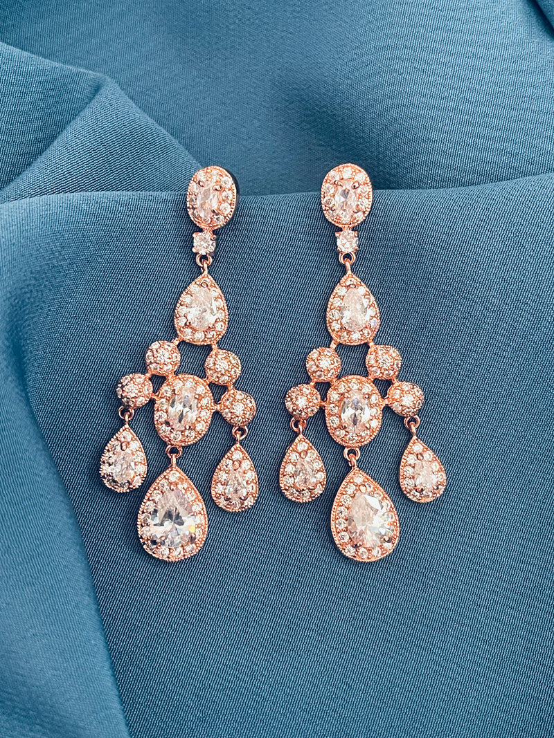 FLORENCIA - Crystal Three-Tier Chandelier Earrings - JohnnyB Jewelry