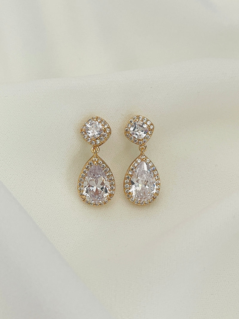 GABRIELLA - Clear Diamond-Shaped Dangle Stud With Teardrop Earrings - JohnnyB Jewelry