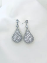 BIANCA - Solid Round CZ Pave Teardrop Earrings In Silver - JohnnyB Jewelry