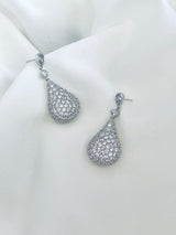 BIANCA - Solid Round CZ Pave Teardrop Earrings In Silver - JohnnyB Jewelry