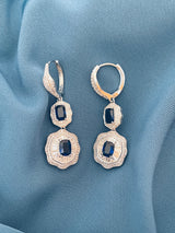NAOMI - Clear Double Crystal Scalloped-Edged Drop Earrings In Silver - JohnnyB Jewelry