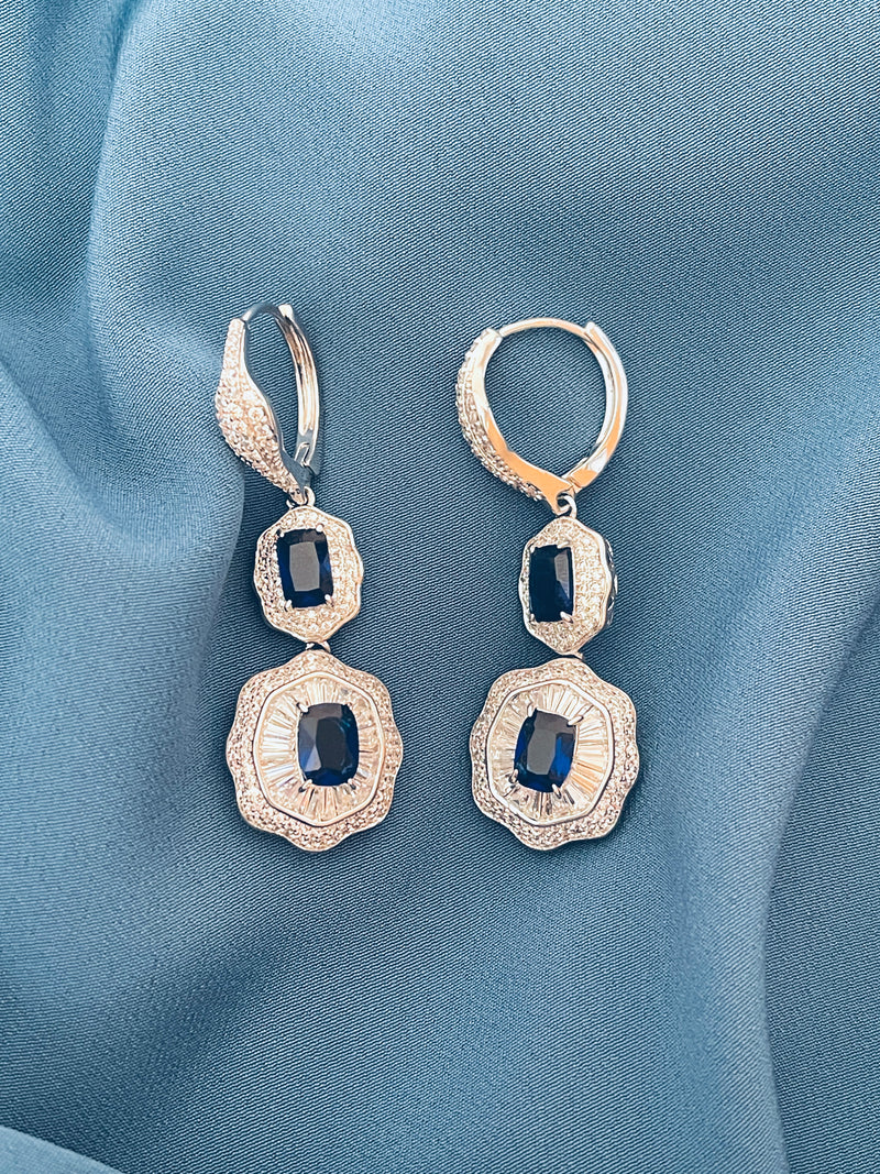 NAOMI - Clear Double Crystal Scalloped-Edged Drop Earrings In Silver - JohnnyB Jewelry