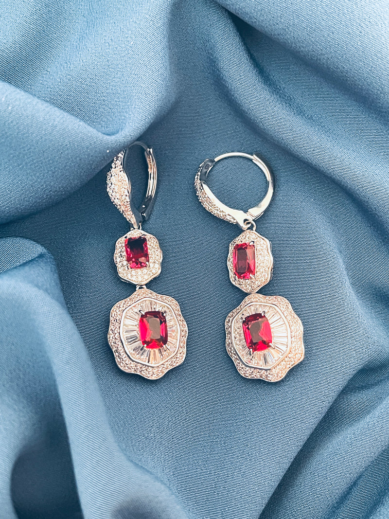 NAOMI - Clear Double Crystal Scalloped-Edged Drop Earrings In Silver - JohnnyB Jewelry