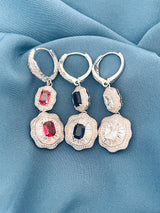 NAOMI - Clear Double Crystal Scalloped-Edged Drop Earrings In Silver - JohnnyB Jewelry