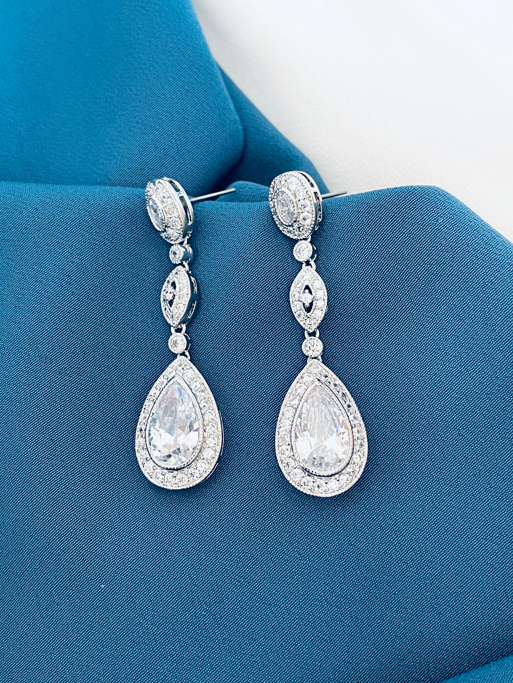 CZ Pear Drop Bridal Earrings