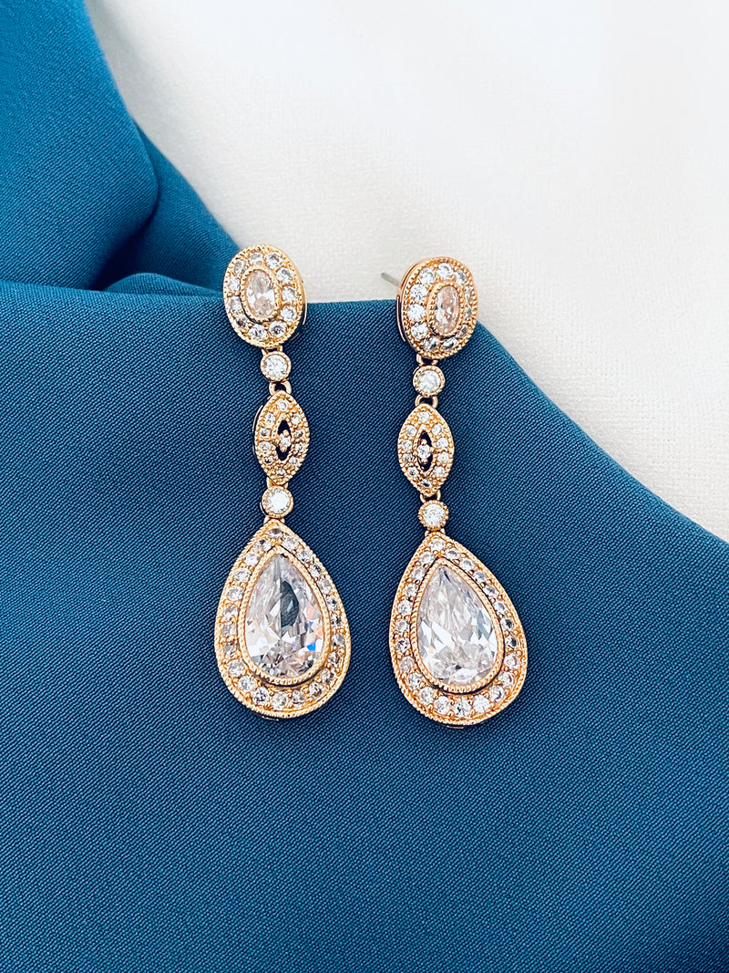 SERAPHINA - Long CZ Teardrop Earrings - JohnnyB Jewelry