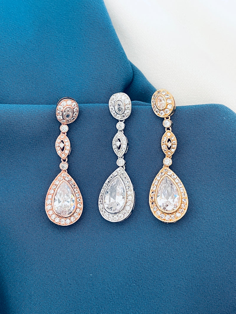 SERAPHINA - Long CZ Teardrop Earrings - JohnnyB Jewelry