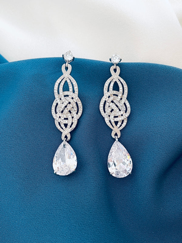 WAVERLY - Art Deco Drop With Crystal Earrings In Silver - JohnnyB Jewelry