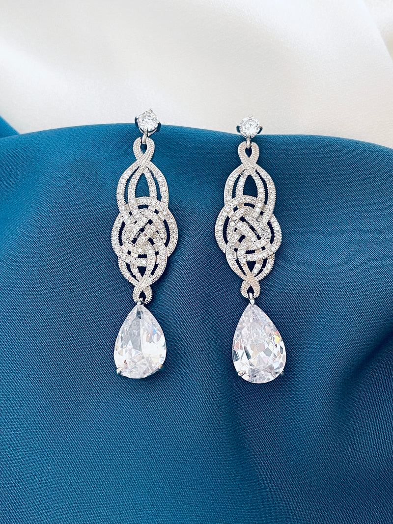 WAVERLY - Art Deco Drop With Crystal Earrings In Silver - JohnnyB Jewelry