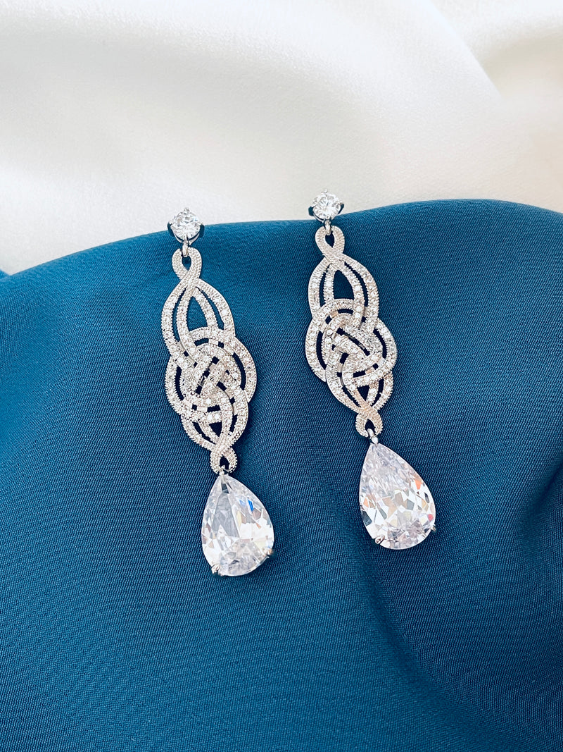 WAVERLY - Art Deco Drop With Crystal Earrings In Silver - JohnnyB Jewelry