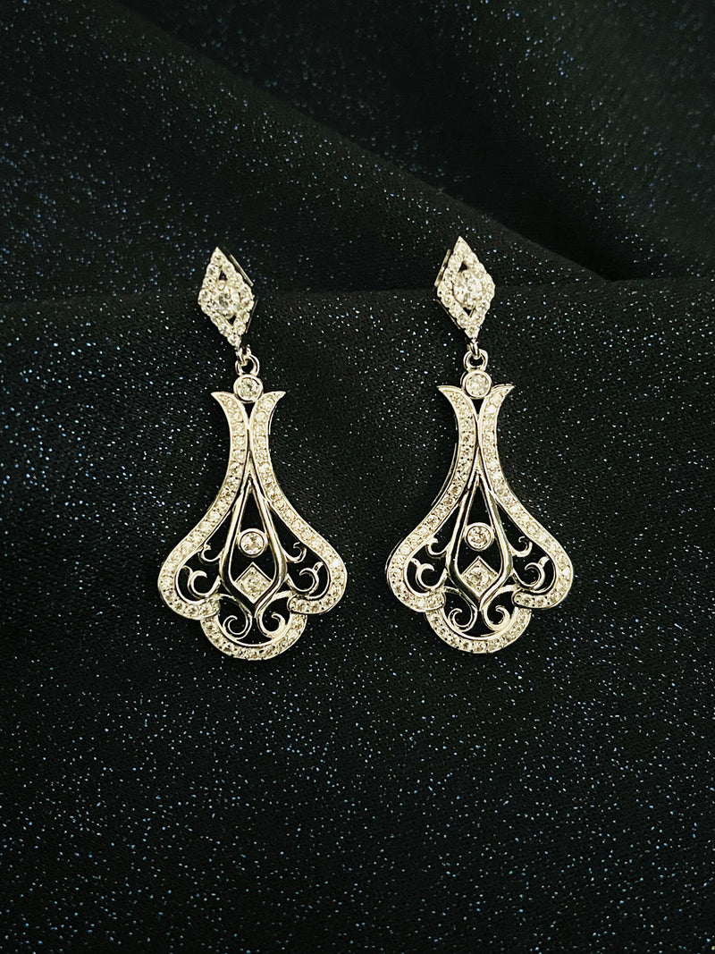 BEATRICE - Art Deco Style Drop Earrings In Silver - JohnnyB Jewelry