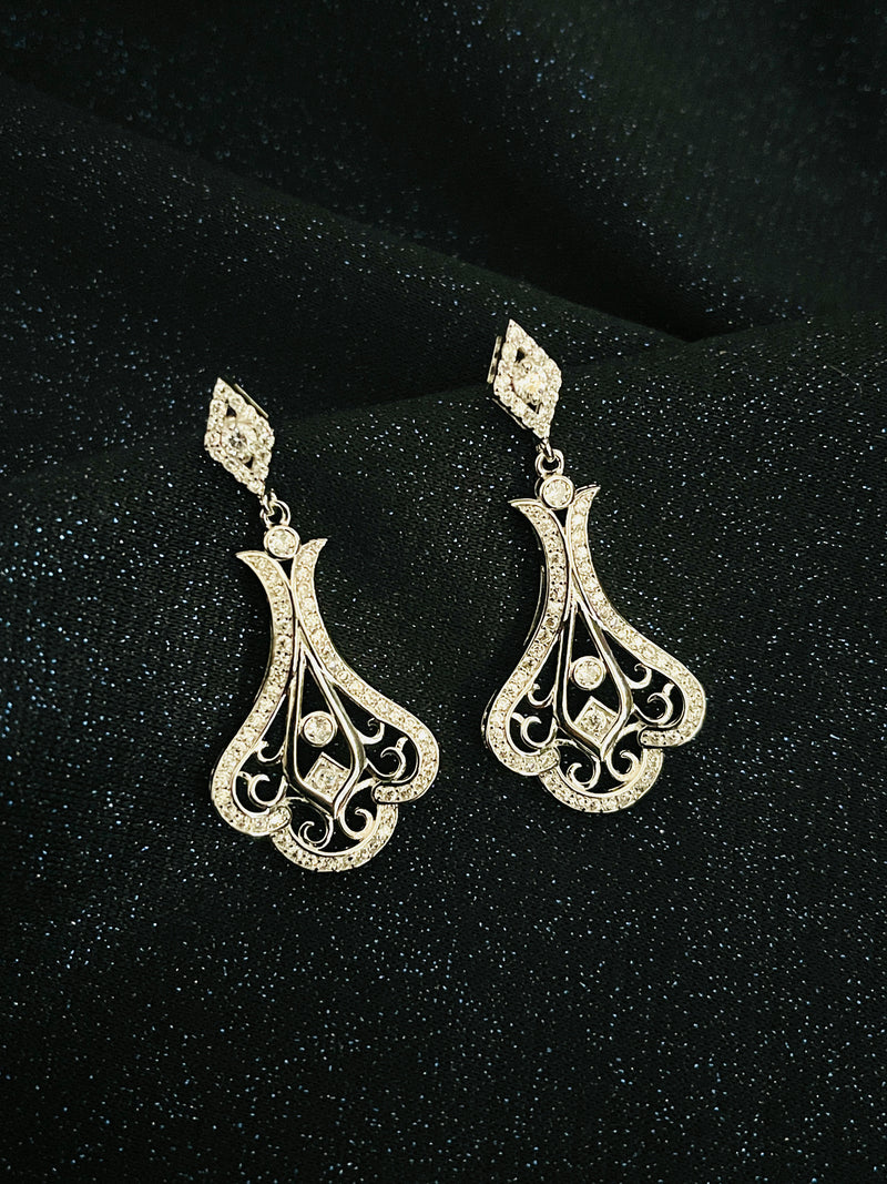 BEATRICE - Art Deco Style Drop Earrings In Silver - JohnnyB Jewelry