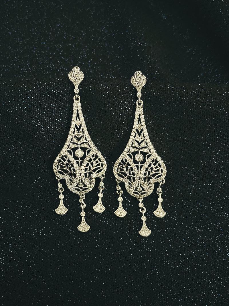 JOSEPHINE - Art Deco Style Chandelier Earrings In Silver - JohnnyB Jewelry