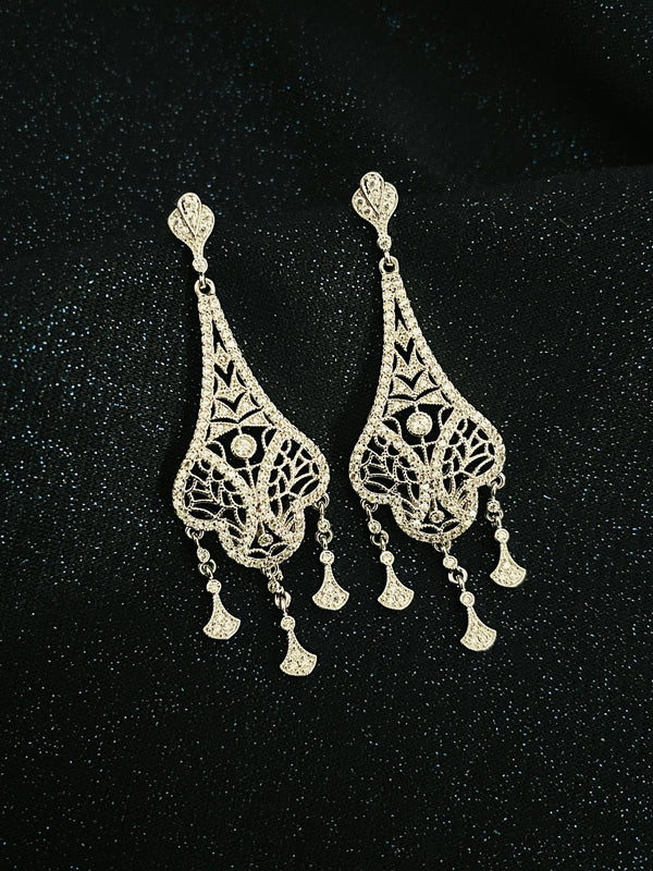 JOSEPHINE - Art Deco Style Chandelier Earrings In Silver - JohnnyB Jewelry
