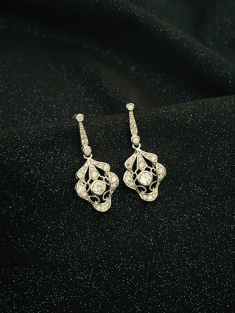 VIRGINIA - Round Art Deco Style Drop Earrings In Silver - JohnnyB Jewelry