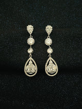 TATIANA - Multi-Shaped Long Open Teardrop Earrings In Silver - JohnnyB Jewelry